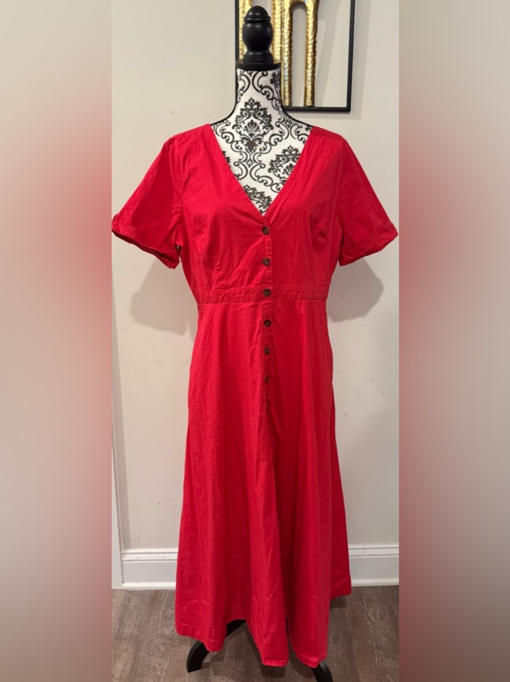 Tuckernuck Bright Red Button-Front Midi Dress